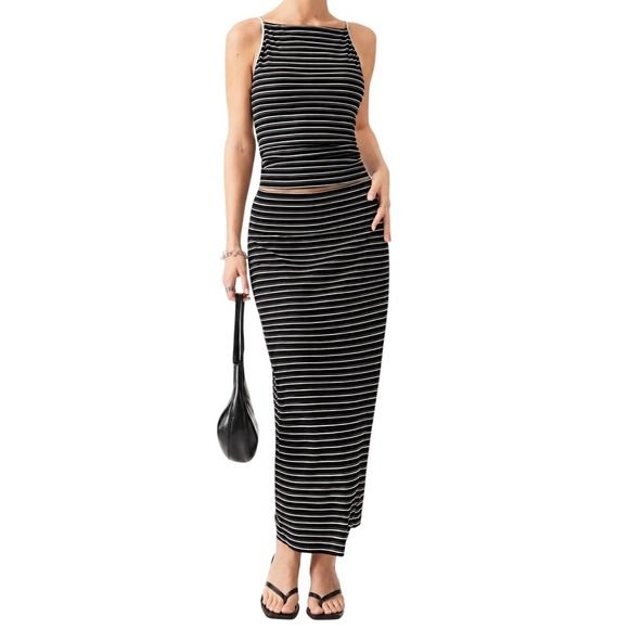 OGL Dresses & Skirts - NWT OGL Striped Spaghetti Bra Top M & Low Rise Midi Skirt S Black/Grey/White